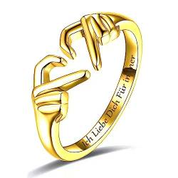 Wycian Ring Herz Vergoldet, Umarmungsring Silber 925 Ringe Offen Verstellbar Damen Freundschaftsringe Hände Ring Hug Gold Arm Hug Ich Liebe Dich Für Immer von Wycian