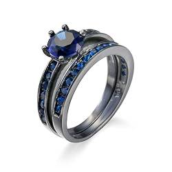 Wycian Ring Kristall Blau, Eheringe Schwarz Ring Paar Größe 54 (17.2) Versilbert Memoire Ringe für Jahrestag von Wycian