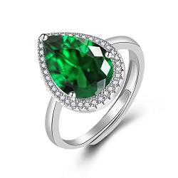 Wycian Ring mit Grünem Stein Damen, Eheringe und Verlobungsring Tropfenförmige Birnenform Memoire Ringe für Jahrestag von Wycian