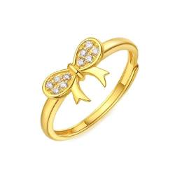 Wycian Ringe Damen Vintage, Gold Ring 18K Knoten Größe 57 (18.1) Moissanit Rundschliff Weiß Gravur Für Verlobung Eheringe Damen Einzeln von Wycian