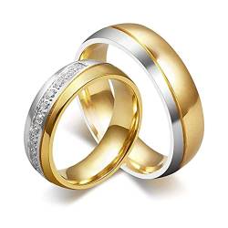 Wycian Ringe Verlobung, Ring Silber 925 Damen 2 Stück 4mm 6mm Gold Doppelrutschen Zyklon für Paare Verlobung Größe Damen 49 (15.6) Herren 57 (18.1) von Wycian