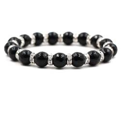 Wycian Silber Armband Frauen, Perlen für Armbänder 10mm Obsidian Facettierter Obsidian 18cmx10mm Elastisch 1er Naturstein für Hochzeit von Wycian