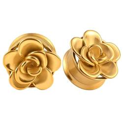 Wycian Tunnel Nordisch, Plug 22mm Gold 7/8 Inch Anhänger Edelstahl Blume für Hochzeit Ohr Tunnel Titan 2Er Schmuck Geschenk von Wycian