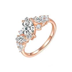 Wycian Verlobungsring Unique, Diamant Ring Für Frauen Silber 925 Größe 57 (18.1) Moissanit Marquiseschliff Weiß Personalisiert Für Jahrestag von Wycian