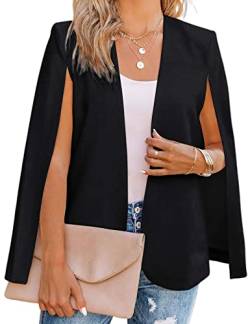 Wyeysyt Damen Cape Blazer Casual Cape Coat Split Sleeve Elegant Workwear Formale Cape Sleeve Jacken, Schwarz, S von Wyeysyt