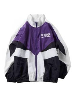 Wyeysyt Damen Y2k Jacke Zip Up Leichte Windbreaker Jacke Varsity Oversized Sport Jacke Y2k Kleidung Oberbekleidung, Violett, L von Wyeysyt