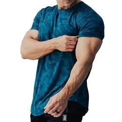 Herren Gym Workout T-Shirt Kurzarm Muscle Cut Bodybuilding Training Fitness T-Shirt Tops (Color : Blue, Size : L) von Wygwlg