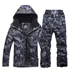 Herren Winter Winddicht Warm Snowboard Jacke Und Skihose Ideal Für Abfahrtski, Snowboarden, Schneesport, Wandern (Color : Camouflage, Size : S) von Wygwlg