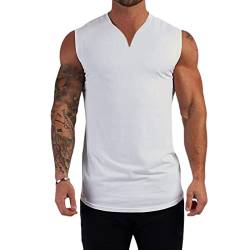 Kleine V-Ausschnitt-Trainings-Tanktops für Herren, einfarbige, ärmellose Sport-Fitness-T-Shirts, Trainings-Fitness für Männer (Color : White, Size : L) von Wygwlg