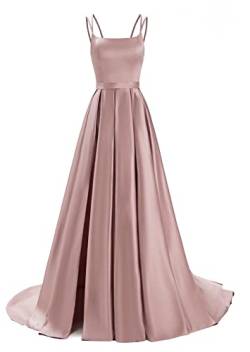 Frauen Spaghetti Strap Ballkleid 2022 Long Slit A Line Brautjungfer Kleider Satin Formale Abend Party Kleider mit Taschen von X/Y