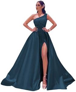 X/Y Frauen Abschlussball Kleid 2022 Eine Schulter Glitzernde Pailletten Abendkleider Meerjungfrau Slit Formale Party Ball Kleid mit Satin Abnehmbare Schleppe von X/Y