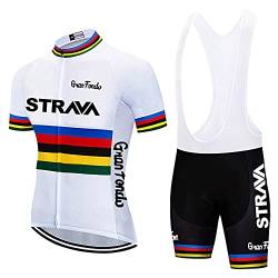 Strava Fahrradtrikot für Herren, Set mit Trägerhose, Sommer-Mountainbike-Anzug, UV-Schutz, Weiß, Größe L von X-CQREG