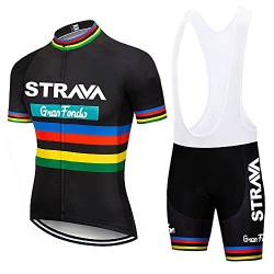 Strava Fahrradtrikot für Herren, Set mit Trägerhosen, Sommer-Mountainbike-Anzug, UV-Schutz, für Team-Rennen, Uniform, Kleidung (Schwarz, Größe M) von X-CQREG