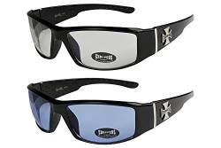 2er Pack Choppers 6608 X0 Sonnenbrillen Herren Damen Brille - 1x Modell 14 (schwarz glänzend/annährend transparent) und 1x Modell 13 (schwarz glänzend/nur ganz gering blau getönt) - Modell 14 + 13 - von X-CRUZE