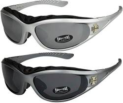 X-CRUZE 2er Pack Choppers 911 Sonnenbrillen Motorradbrille Sportbrille - 1x Modell 06 (silber/schwarz getönt und silber verspiegelt) und 1x Modell 07 (anthrazit/schwarz getönt) - Modell 06 + 07 - von X-CRUZE