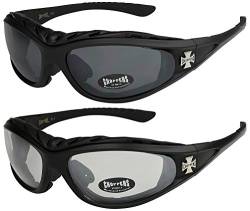 X-CRUZE 2er Pack Choppers 911 Sonnenbrillen Motorradbrille Sportbrille Radbrille - 1x Modell 01 (schwarz/getönt) und 1x Modell 02 (schwarz/annährend transparent) - Modell 01 + 02 - von X-CRUZE