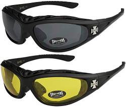 X-CRUZE 2er Pack Choppers 911 Sonnenbrillen Motorradbrille Sportbrille Radbrille - 1x Modell 01 (schwarz/schwarz getönt) und 1x Modell 03 (schwarz/gelb getönt) - Modell 01 + 03 - von X-CRUZE