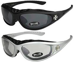 X-CRUZE 2er Pack Choppers 911 Sonnenbrillen Motorradbrille Sportbrille Radbrille - 1x Modell 01 (schwarz/schwarz getönt) und 1x Modell 05 (silber/annährend transparent) - Modell 01 + 05 - von X-CRUZE