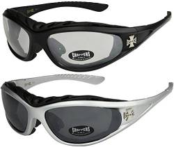 X-CRUZE 2er Pack Choppers 911 Sonnenbrillen Motorradbrille Sportbrille Radbrille - 1x Modell 02 (schwarz/annährend transparent) und 1x Modell 04 (silber/schwarz getönt) - Modell 02 + 04 - von X-CRUZE