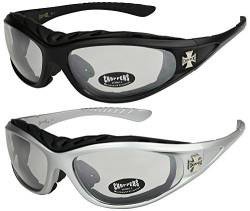 X-CRUZE 2er Pack Choppers 911 Sonnenbrillen Motorradbrille Sportbrille Radbrille - 1x Modell 02 (schwarz/annährend transparent) und 1x Modell 05 (silber/annährend transparent) - Modell 02 + 05 - von X-CRUZE