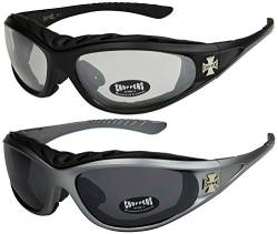 X-CRUZE 2er Pack Choppers 911 Sonnenbrillen Motorradbrille Sportbrille Radbrille - 1x Modell 02 (schwarz/annährend transparent) und 1x Modell 07 (anthrazit/schwarz getönt) - Modell 02 + 07 - von X-CRUZE