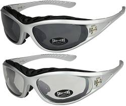 X-CRUZE 2er Pack Choppers 911 Sonnenbrillen Motorradbrille Sportbrille Radbrille - 1x Modell 04 (silber/schwarz getönt) und 1x Modell 05 (silber/annährend transparent) - Modell 04 + 05 - von X-CRUZE