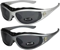 X-CRUZE 2er Pack Choppers 911 Sonnenbrillen Motorradbrille Sportbrille Radbrille - 1x Modell 04 (silber/schwarz getönt) und 1x Modell 07 (anthrazit/schwarz getönt) - Modell 04 + 07 - von X-CRUZE