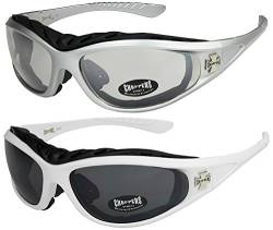 X-CRUZE 2er Pack Choppers 911 Sonnenbrillen Motorradbrille Sportbrille Radbrille - 1x Modell 05 (silber/annährend transparent) und 1x Modell 08 (weiß/schwarz getönt) - Modell 05 + 08 - von X-CRUZE