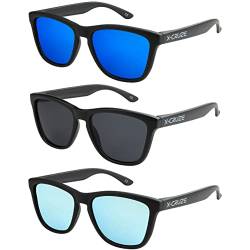X-CRUZE 3er Pack Nerd Sonnenbrillen polarisierend Vintage Retro Style Stil Unisex Herren Damen Männer Frauen Brille - schwarz matt LW - Set 15 - von X-CRUZE