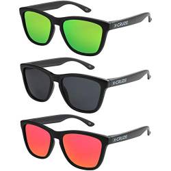 X-CRUZE 3er Pack Nerd Sonnenbrillen polarisierend Vintage Retro Style Stil Unisex Herren Damen Männer Frauen Brille - schwarz matt LW - Set 8 - von X-CRUZE