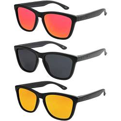 X-CRUZE 3er Pack Nerd Sonnenbrillen polarisierend Vintage Retro Style Stil Unisex Herren Damen Männer Frauen Brille - schwarz matt - Set 2 - von X-CRUZE