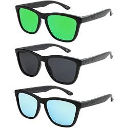 X-CRUZE 3er Pack Nerd Sonnenbrillen polarisierend Vintage Retro Style Stil Unisex Herren Damen Männer Frauen Brille - schwarz matt - Set 24 - von X-CRUZE