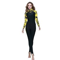 X-xyA Frauen-Ganzkörper-Anzug One Piece Langarm Rash Guard-Badeanzug Mit Kapuze Reißverschluss Vorn Swimwear Tauchen Surfen Anzug,Gelb,XXL von X-xyA