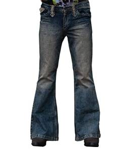 X-xyA Retro-Jeans der Herren-Retro- Jeans-Mode-Stretch-Bell-Bottom-Jeans-hohe Taille, die gerade breite Bein-Denim-Hose ausgelöst,Blau,XL von X-xyA