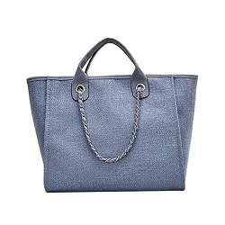 XACKWUERO Damen Modische klassische Handtasche aus Segeltuch, große Kapazität, Schultertasche, Einkaufstasche mit Kette Schultergurt (Blau) von XACKWUERO