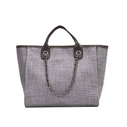 XACKWUERO Damen Modische klassische Handtasche aus Segeltuch, große Kapazität, Schultertasche, Einkaufstasche mit Kette Schultergurt (Grau) von XACKWUERO