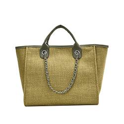 XACKWUERO Damen Modische klassische Handtasche aus Segeltuch, große Kapazität, Schultertasche, Einkaufstasche mit Kette Schultergurt (Grün) von XACKWUERO