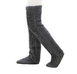 XACKWUERO Plüsch Pantoffel Strümpfe Pelz lange Beinwärmer für Frauen Männer über Knie hoch Fuzzy Socken Winter Home Schlafen Socken (Dunkelgrau) von XACKWUERO