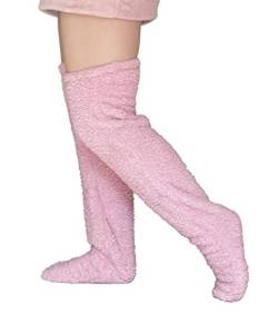 XACKWUERO Plüsch Pantoffel Strümpfe Pelz lange Beinwärmer für Frauen Männer über Knie hoch Fuzzy Socken Winter Home Schlafen Socken (Rosa) von XACKWUERO