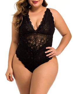 XAKALAKA Damen-Body, Übergröße, Spitze, Einteiler, Babydoll, Clubwear, S-XXXXL - Schwarz - 4X-Large von XAKALAKA