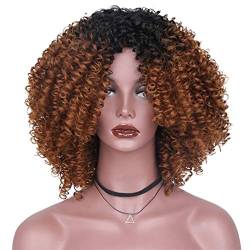 Damen-Perücke, Langes Lockiges Haar, Synthetisches Oberschwarz, Schwarzgold, Lockige Schwarze Perücke, Afroamerikanische Perücke, 150% Dichte, Elastische Und Natürliche Perücke, 14 Zoll (14 Zoll) von XAoSCd