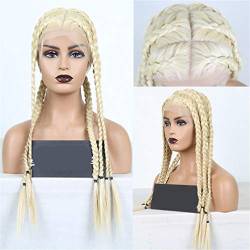 Synthetische Frontperücken, Lange Blonde Synthetische Volle Perücke, Hitzebeständige Geflochtene Perücke Für Frauen, Tief Cosplay, Blonde Perücke, Zopfperücke, 26 Zoll (26 Zoll) von XAoSCd