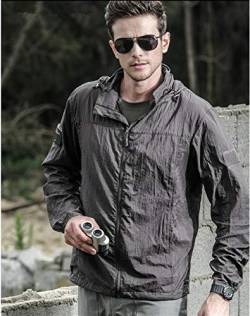 XCHJY Leichte Tactical Jacket Men Sommer Herbst atmungsaktiv dünne Kapuze Raincoat bewegliche wasserdichte Windjacke Haut Jacke #19 (Color : Grey, Size : LAGER) von XCHJY