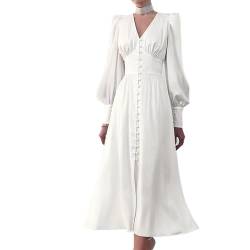 XCHJY Satin Prom Frauen langes Kleid for Party Laterne Ärmel Linie Taille Slim Kleider Kleidung Neujahr Ball Abend #316 (Color : 01 White, Size : L) von XCHJY