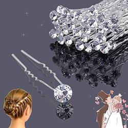 30 Stück Haarnadeln Strass, XCOZU Haarnadeln Hochzeit Haarschmuck Strass, Haarschmuck Braut Brautjungfern Kopfschmuck Silber von XCOZU