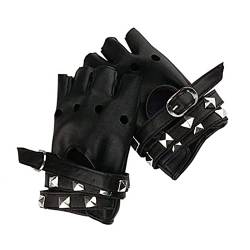 XCSJ Fingerlose Biker-Handschuhe Rocker-Handschuhe Fingerlose Lederhandschuhe Fingerlose Motorrad Biker Handschuhe Mit Nieten, Für Halloween, Festivals, Hip-Hop, Tanz, Cosplay, Rock, Party (Schwarz) von XCSJ