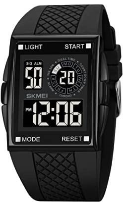 XCZAP Herren Leuchtende Quadratische Digitale Sportuhr Wasserdicht Countdown Multifunktionsuhr, new black, Digital, Quarz-Uhrwerk von XCZAP