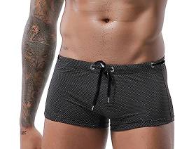 Herren-Badeanzug, verstellbar, niedrige Taille, flacher Winkel für schnell trocknende Badeshorts, Schwarz, M von XDSP