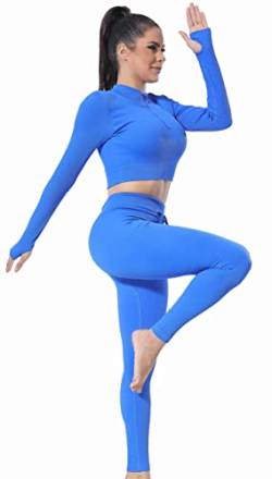 XDSP Damen Sportanzüge Sport Sets Sport Jogginganzug Sport Sets Yoga-Klage Leggings und Stretch Fitness-Set Reißverschluss Trainingsanzug Fitnessstudio, Laufen, Yoga(Blau 3 L) von XDSP