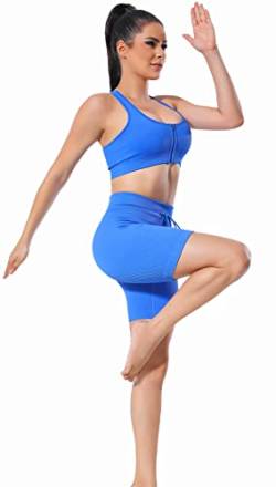 XDSP Damen Sportanzüge Sport Sets Sport Jogginganzug Sport Sets Yoga-Klage Leggings und Stretch Fitness-Set Reißverschluss Trainingsanzug Fitnessstudio, Laufen, Yoga(Blau L) von XDSP